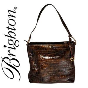 Brighton Croc-Embossed Brown Shoulder Bag